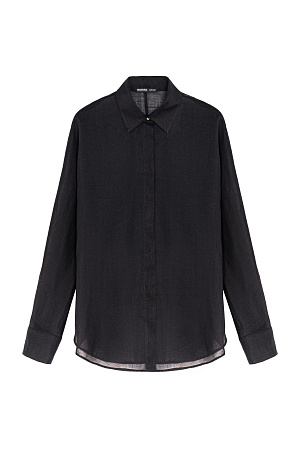 черный Полупрозрачная рубашка из 100% крапивы. Модель свободного силуэта с классическим воротом и манжетами. Застежка на пуговицы. Ткань из крапивы очень легкая, не электризуется,&nbsp;&nbsp;а натуральное происхождение подчеркивает экологичность данной модели.