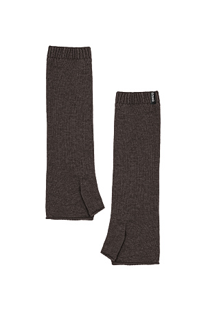 коричневый Трикотажные митенки из шерсти с добавлением кашемира. Модель с валиком по краю, эластичной резинкой в рубчик и брендированной биркой. 