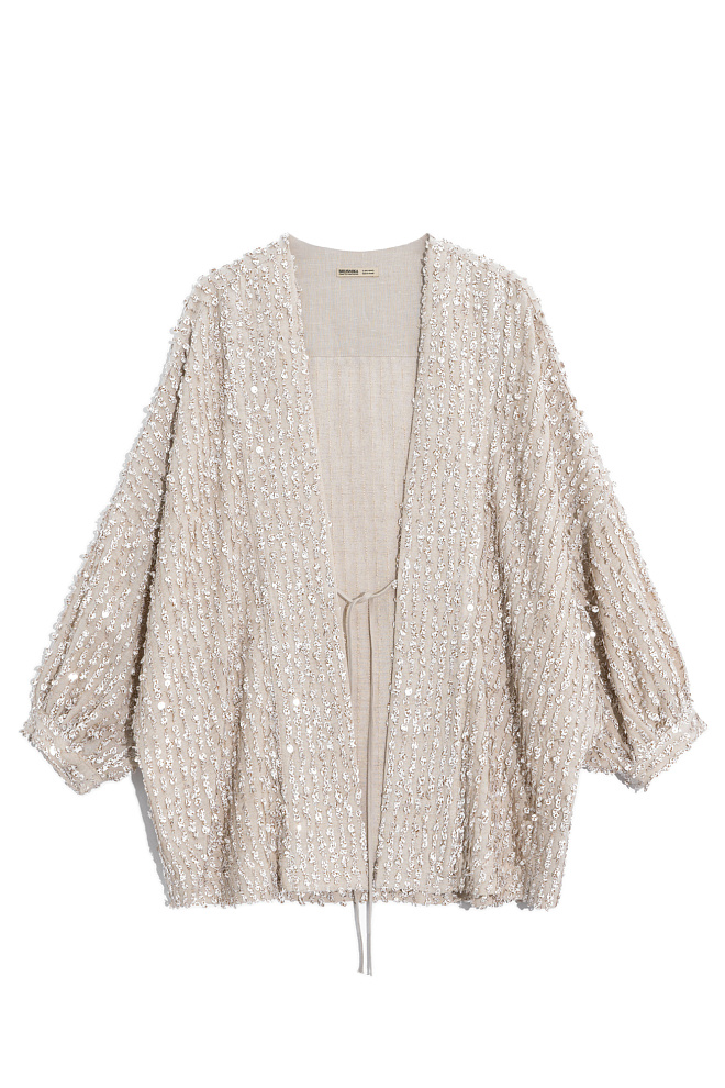 Халат изо льна, расшитый пайетками