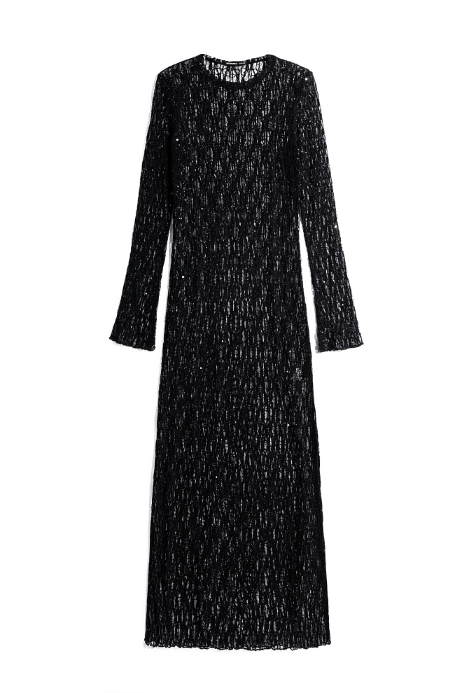 Кружевное платье макси с пайетками