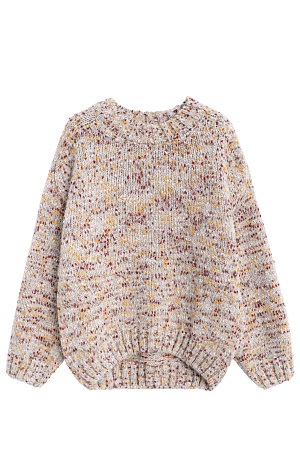 бежевый Буклированный джемпер из шерсти альпака. Модель свободного силуэта с рукавом-погон и круглым воротником. Низ изделия, манжеты рукавов и воротник выполнены в широкий рубчик.