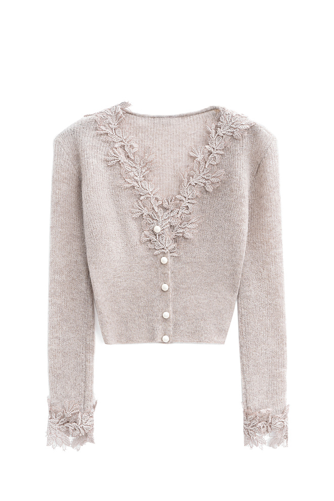 Кардиган из шерсти мериноса с кружевом