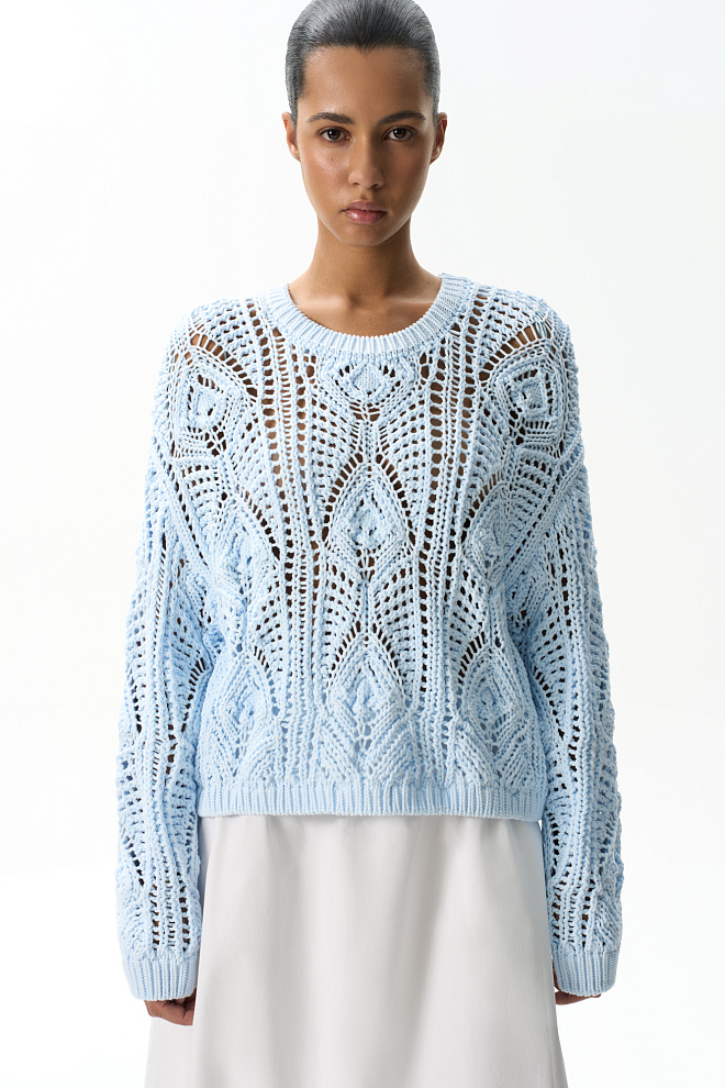 Трикотажный ажурный джемпер из хлопка