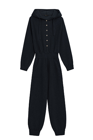 черный Трикотажный комбинезон из шерсти и кашемира, состоящий из худи и брюк. Худи с капюшоном и застежкой на пуговицы, брюки с широким эластичным поясом, боковыми карманами и манжетами на резинке.