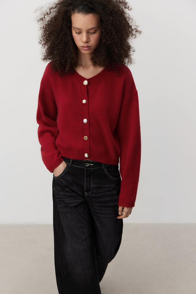 Кардиган из пуха лисы на пуговицах 