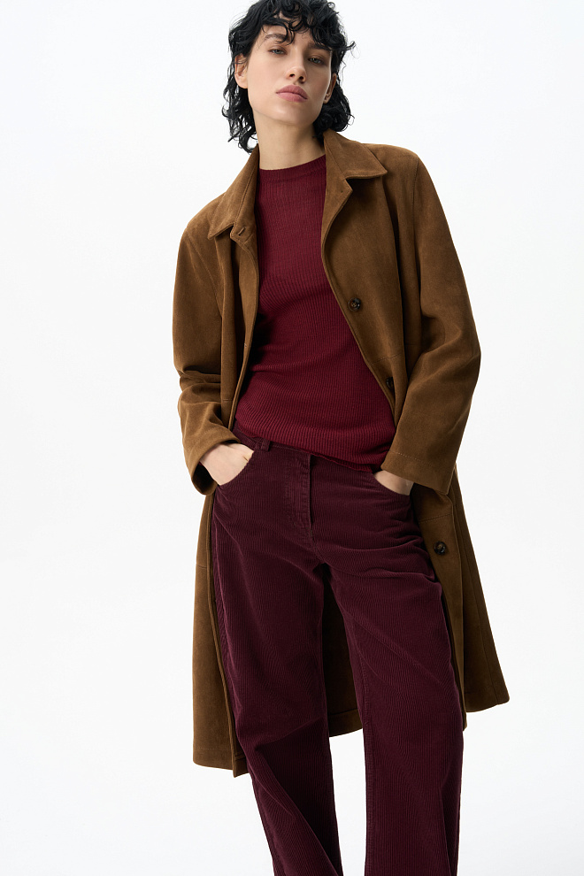 Тренч с отделкой под замшу