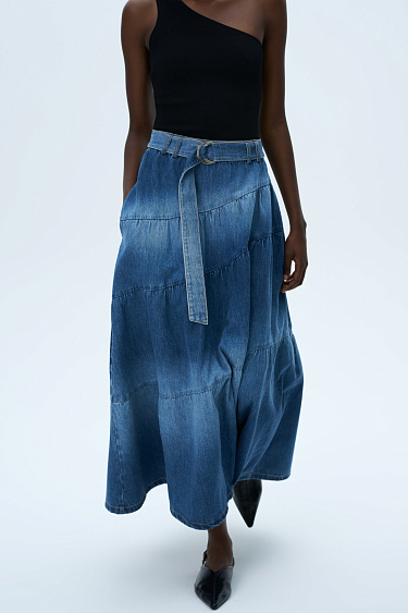 Джинсовая юбка миди с имитацией ярусов