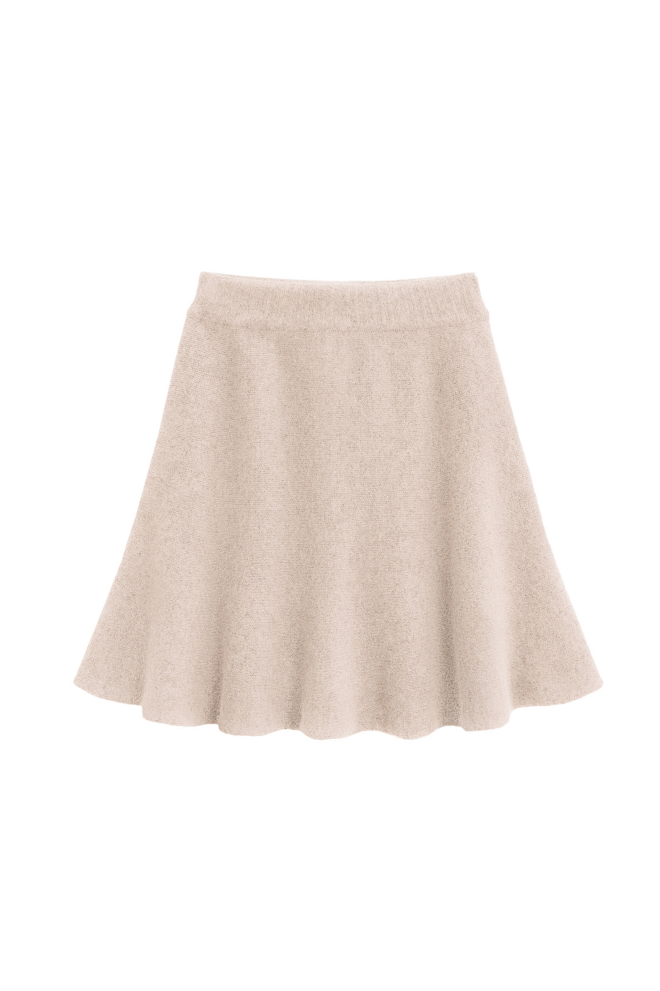 Трикотажная юбка длины мини из шерсти и пуха лисы. Модель полусолнце с эластичным поясом на резинке.