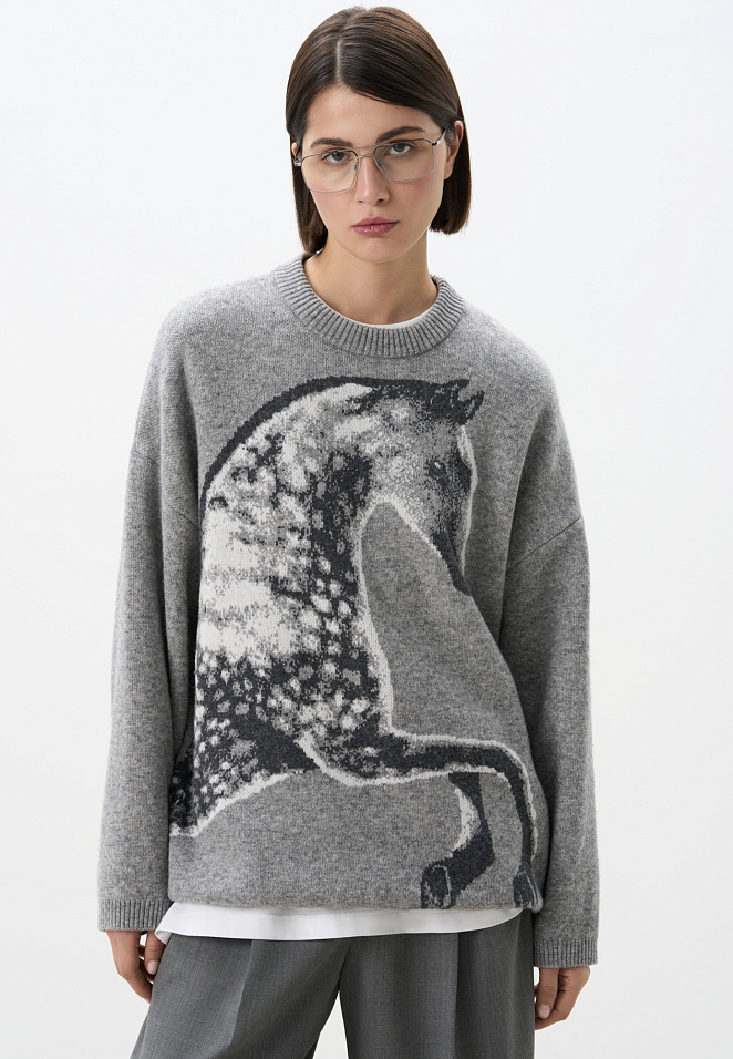 Трикотажный джемпер с принтом лошади