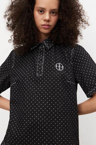 Джинсовое платье в горох