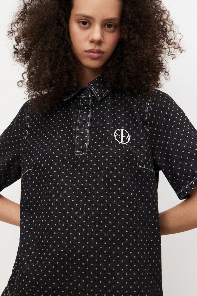 Джинсовое платье в горох