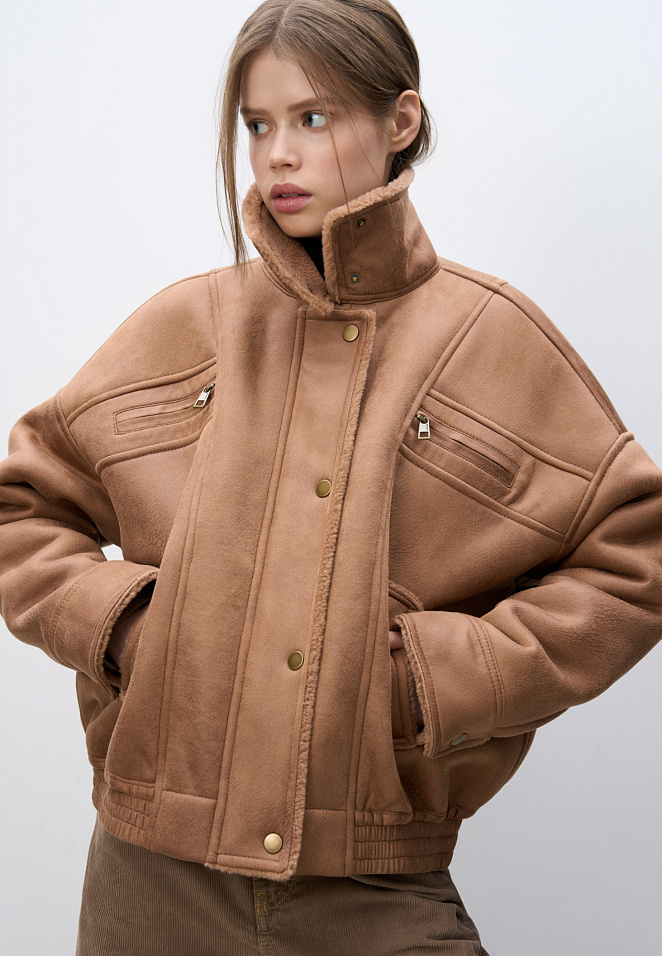 Шерстяной бомбер с воротником-стойкой