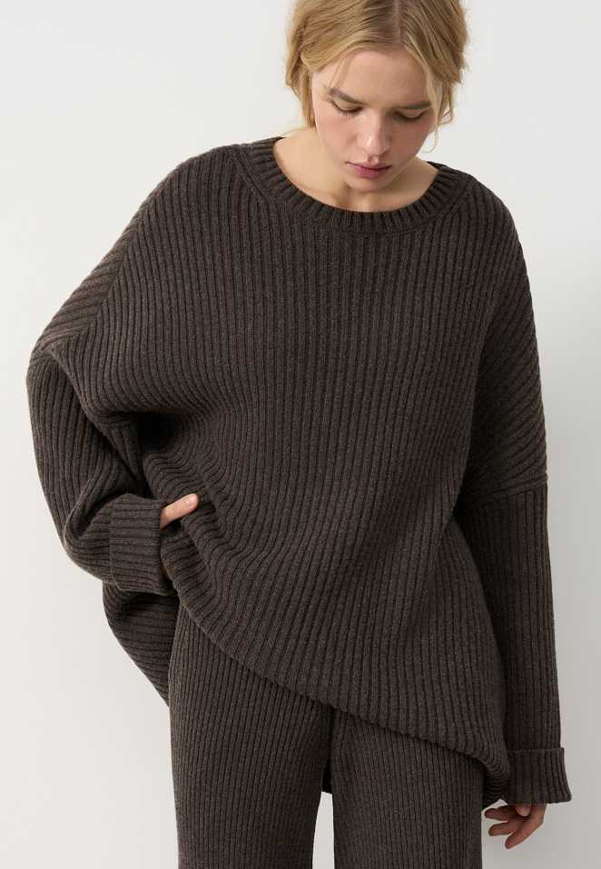 Джемпер из кашемира и шерсти в широкий рубчик