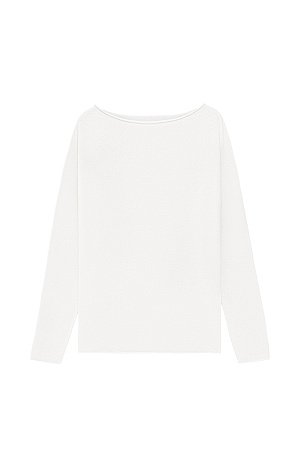 белый Трикотажный джемпер с закрученными краями из шерсти с добавлением кашемира. Модель свободного силуэта со спущенной линией плеча.