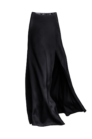 черный Атласная юбка длины макси из 100% вискозы с разрезом и застежкой на молнию.