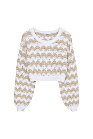 бежевый Трикотажный джемпер из хлопка с волнистым узором. Манжеты и низ изделия из эластичной ленты в рубчик.