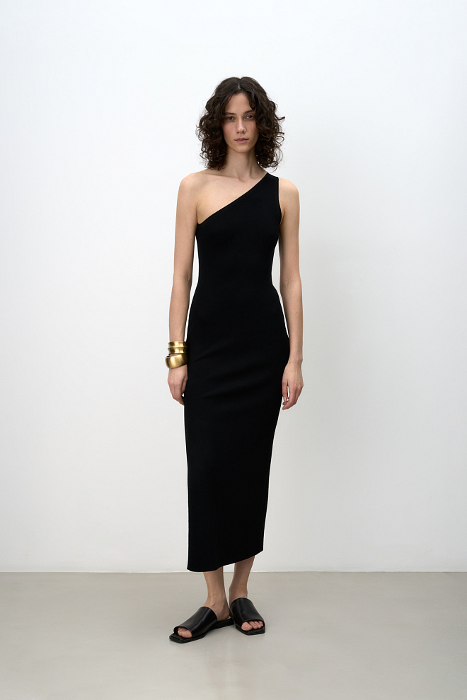 Трикотажное платье миди на одно плечо 