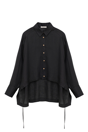 черный Рубашка из 100% льна. Модель прямого кроя, с длинными рукавами, отложным воротникомна и регулируемой кулиской по низу. Застежка на пуговицы.