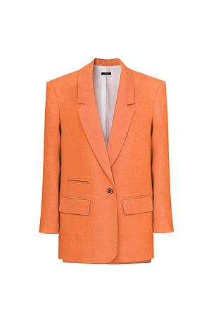 оранжевый Классический жакет из 100% льна с разрезами по бокам и накладными карманами. Застежка на одну пуговицу. Изделие на подкладке.