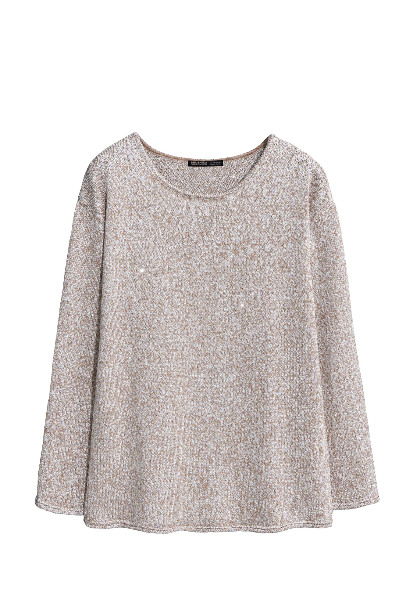 Трикотажный джемпер из хлопка с пайетками и люрексом. Модель свободного силуэта с длинными рукавами и круглым вырезом горловины.
