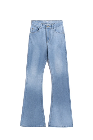 голубой Джинсы клеш из хлопка. Модель с пятью карманами, шлевками на поясе для ремня и застежкой на пуговицу и молнию. 