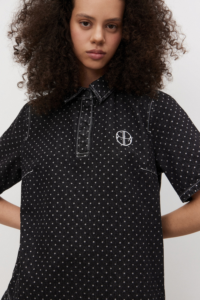 Джинсовое платье в горох