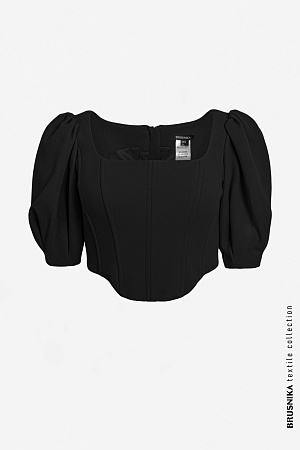 черный Топ корсетного типа с объёмными рукавами, с молнией на спинке