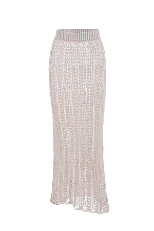 бежевый Полупрозрачная ажурная юбка. Модель приталенного силуэта длины миди с эластичным поясом в рубчик. Дополнить образ можно джемпером в таком же стиле.
