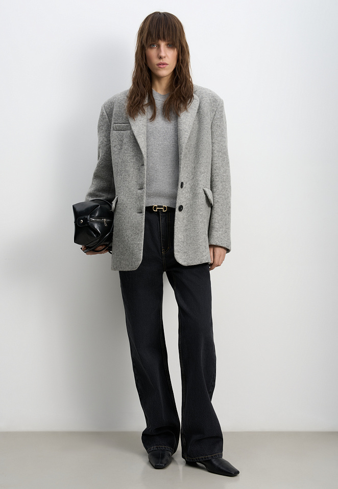 Жакет-пальто с поясом из экокожи