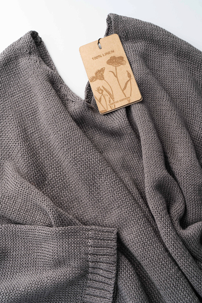 Джемпер из 100% льна с V-образным вырезом