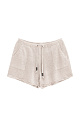 Трикотажные короткие шорты из 100% льна. Модель свободного кроя с двумя боковыми карманами и регулиремым поясом на кулиске.