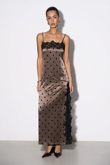 Атласное платье-комбинация в горох