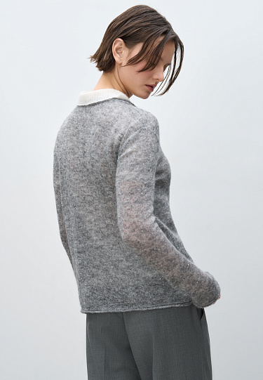 Трикотажный лонгслив из кидмохера с пайетками