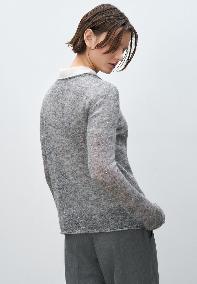 Трикотажный лонгслив из кидмохера с пайетками