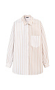 Двухцветная рубашка из хлопка с добавлением полиамида. Модель прямого кроя, с длинными рукавами с манжетами, классическим отложным воротником, складкой на спине и накладным карманом на груди. Принт в полоску.