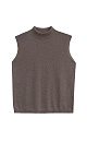 Трикотажный жилет из кашемира и шерсти. Модель без рукавов с воротником-стойкой, выполненным в тонкий рубчик.