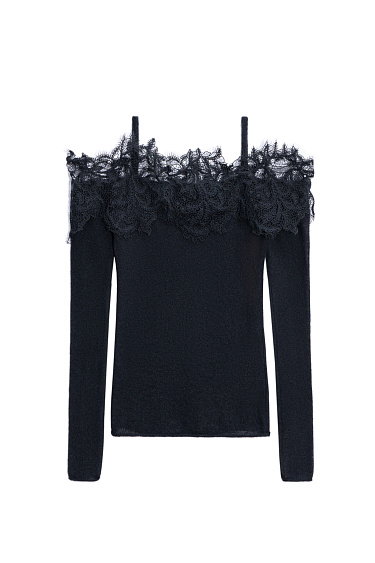 Лонгслив из шерсти мериноса с кружевом