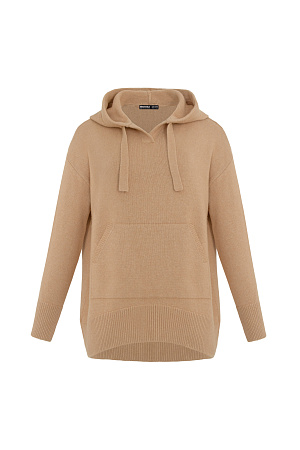 бежевый Трикотажное худи из кашемира и шерсти. Модель свободного силуэта, со спущенной линией плеч, глубоким капюшоном на кулиске и карманом-кенгуру. Края изделия выполнены в рубчик.
