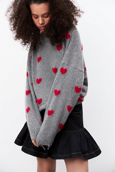 Джинсовая юбка мини с карманами сердечками