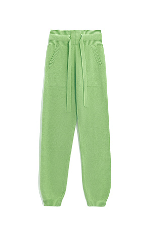 зеленый Трикотажные брюки-джоггеры из кашемира и шерсти. Модель с широким эластичным поясом на кулиске, манжетами на резинке и боковыми карманами.