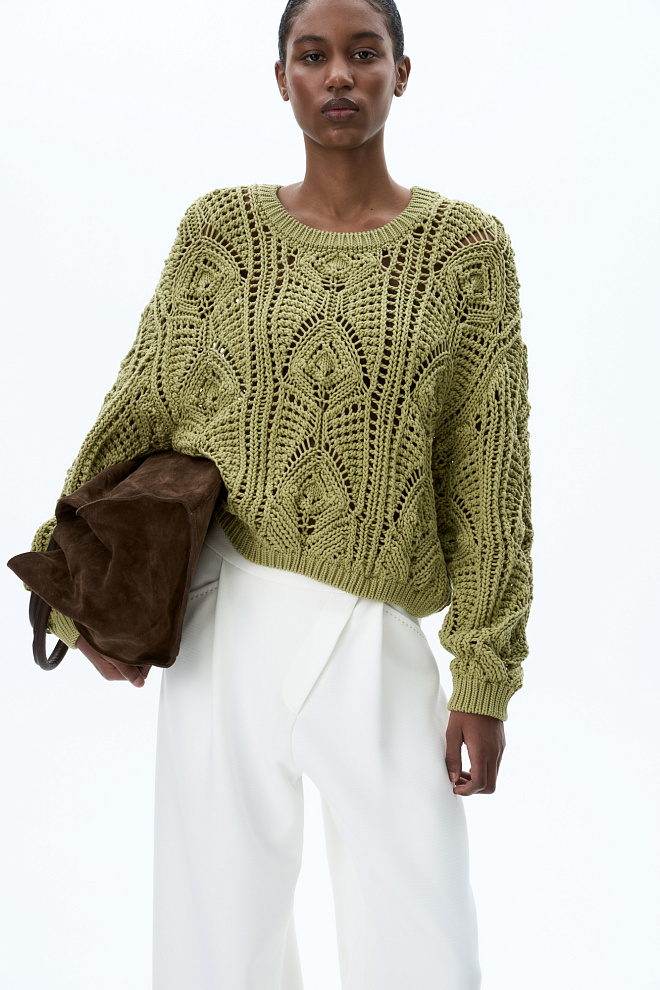 Трикотажный ажурный джемпер из хлопка