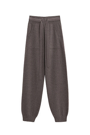 коричневый Трикотажные брюки-джоггеры из кашемира и шерсти. Модель с широким эластичным поясом на кулиске, манжетами на резинке и боковыми карманами.