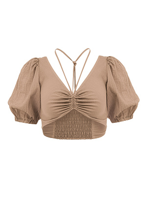 коричневый Короткий топ из 100% хлопка на тонкой кулиске вокруг шеи, рукава-фонарики.