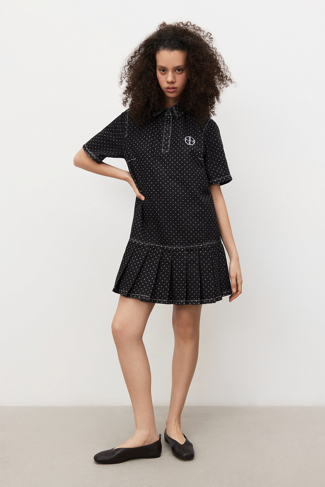 Джинсовое платье в горох