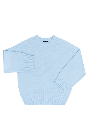 голубой Трикотажный джемпер из 100% хлопка. Модель свободного силуэта со спущенной линией плеча и удлиненной спинкой.