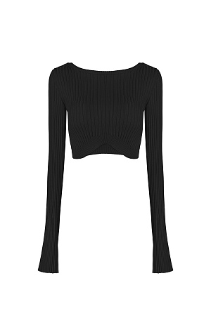 черный Укороченный трикотажный топ из вискозы в рубчик. Обтягивающая модель с открытой спиной. Дополнить образ можно юбкой в таком же стиле.