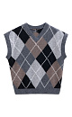 Трикотажный жилет из кашемира с узором аргайл. Модель свободного силуэта без рукавов с неглубоким круглым вырезом горловины. Края изделия выполнены в рубчик.