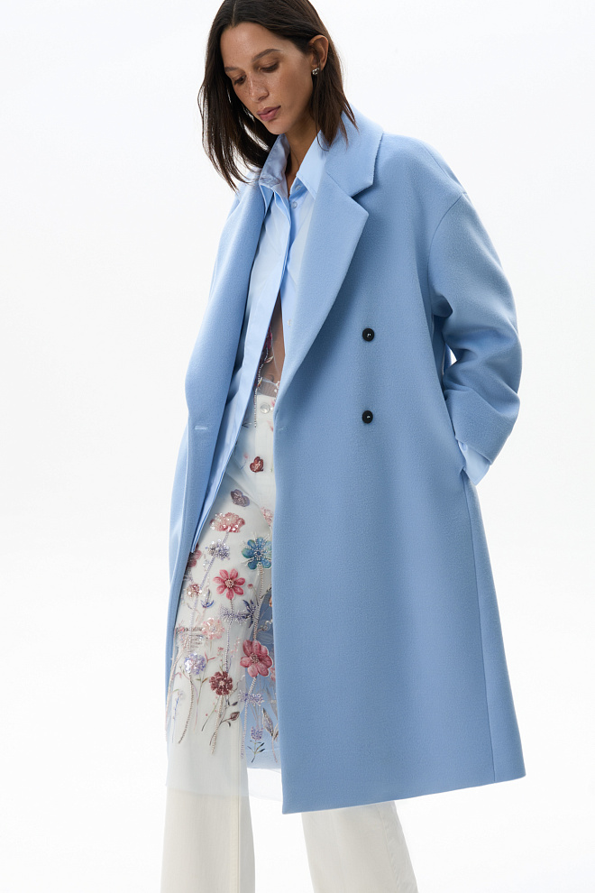 Двубортное шерстяное пальто