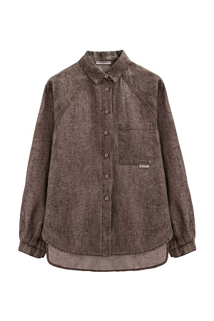 коричневый Рубашка из 100% льна. Модель свободного кроя, с длинным рукавом реглан, отложным воротником, нагрудным карманом и удлиненной спинкой. Застежка на пуговицы.