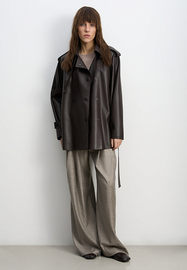 Тренч из двусторонней экокожи